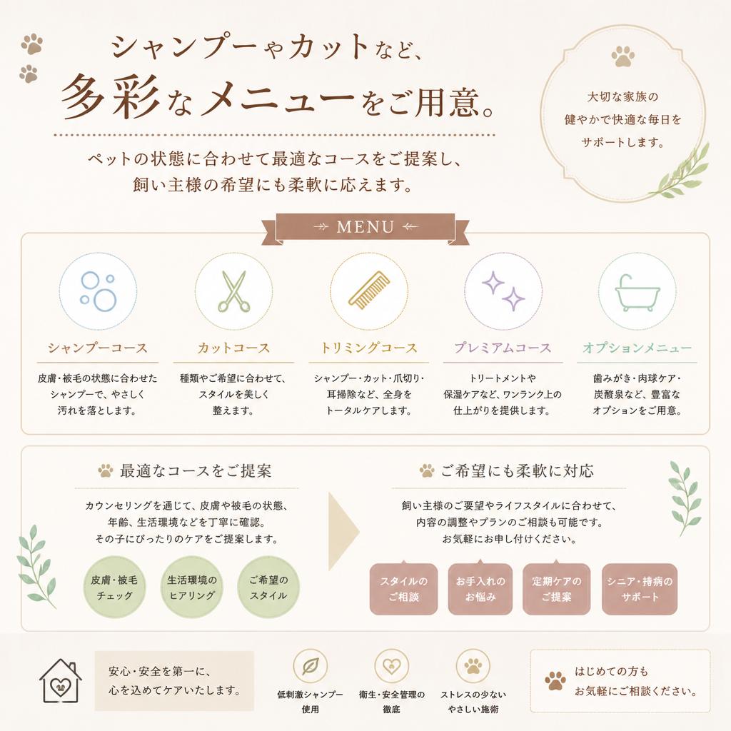 豊富なメニューで対応
