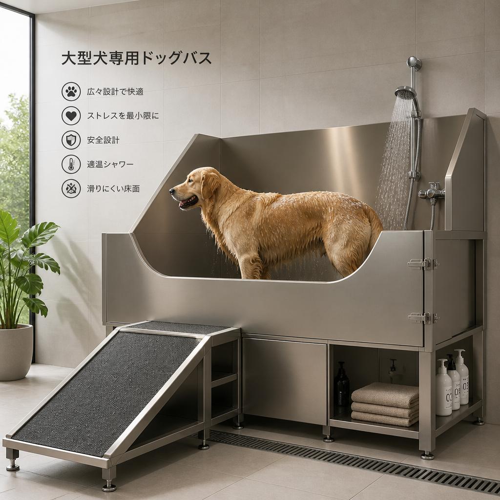 大型犬対応の特注ドッグバス完備