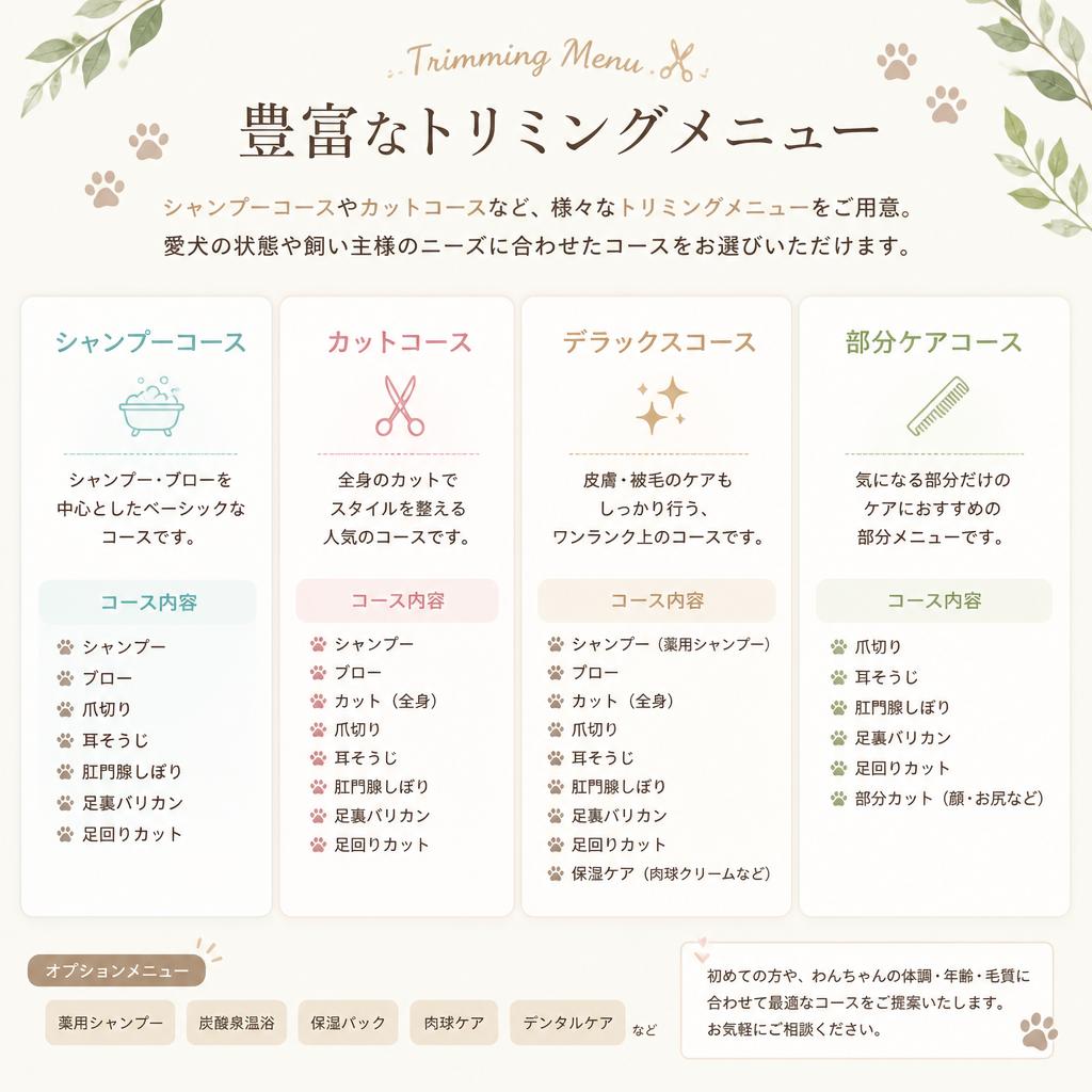 多彩なトリミングメニュー