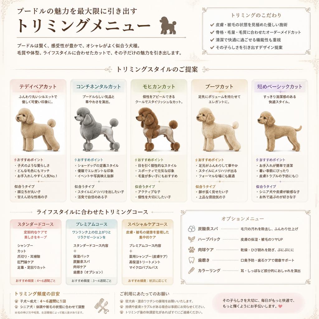 プードルの個性に合わせたトリミングメニュー