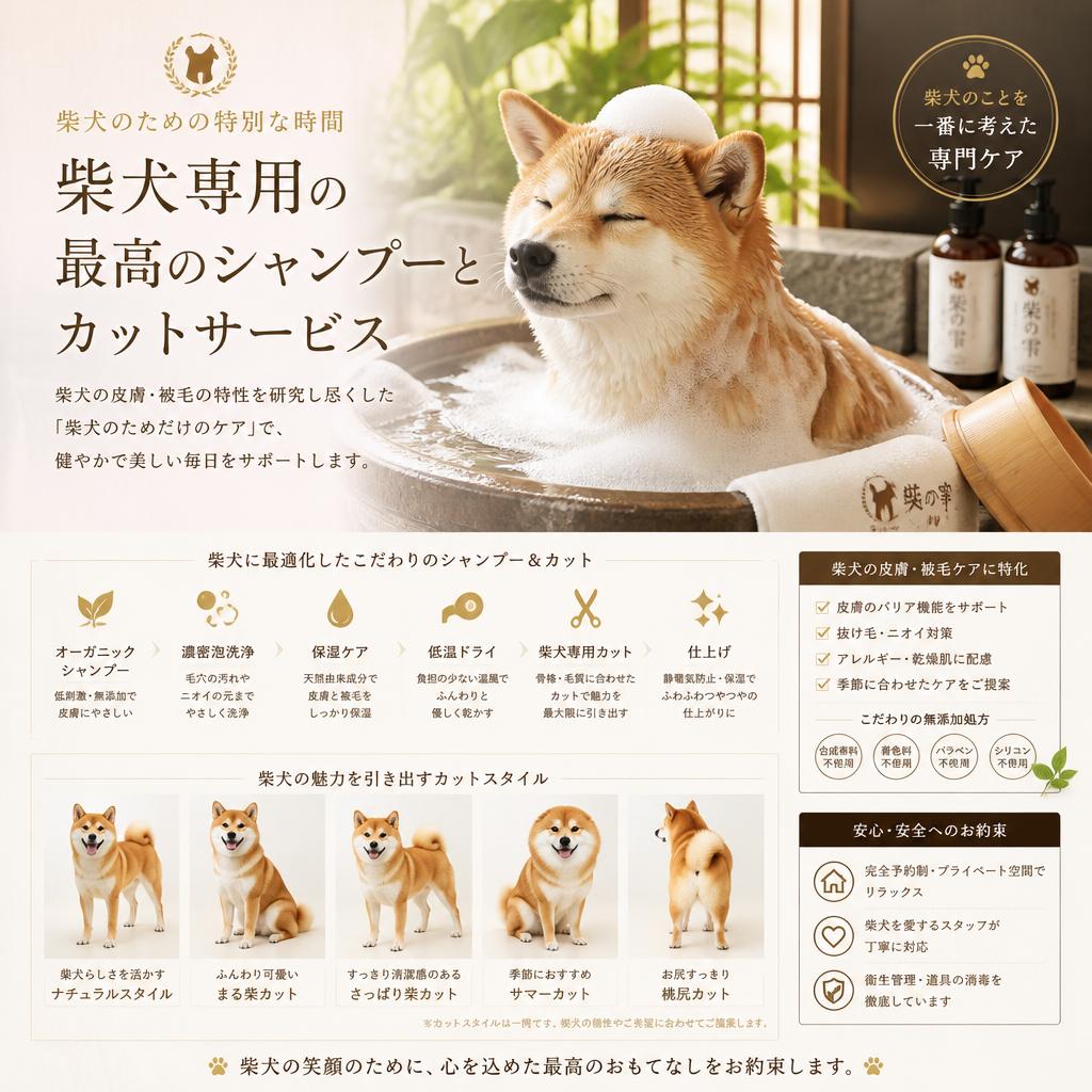 柴犬専用の最高のシャンプーとカットサービス