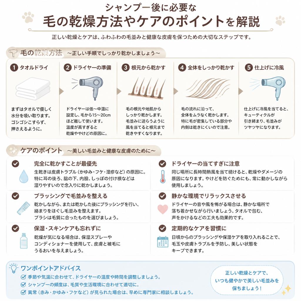 シャンプー後のケアと乾燥方法
