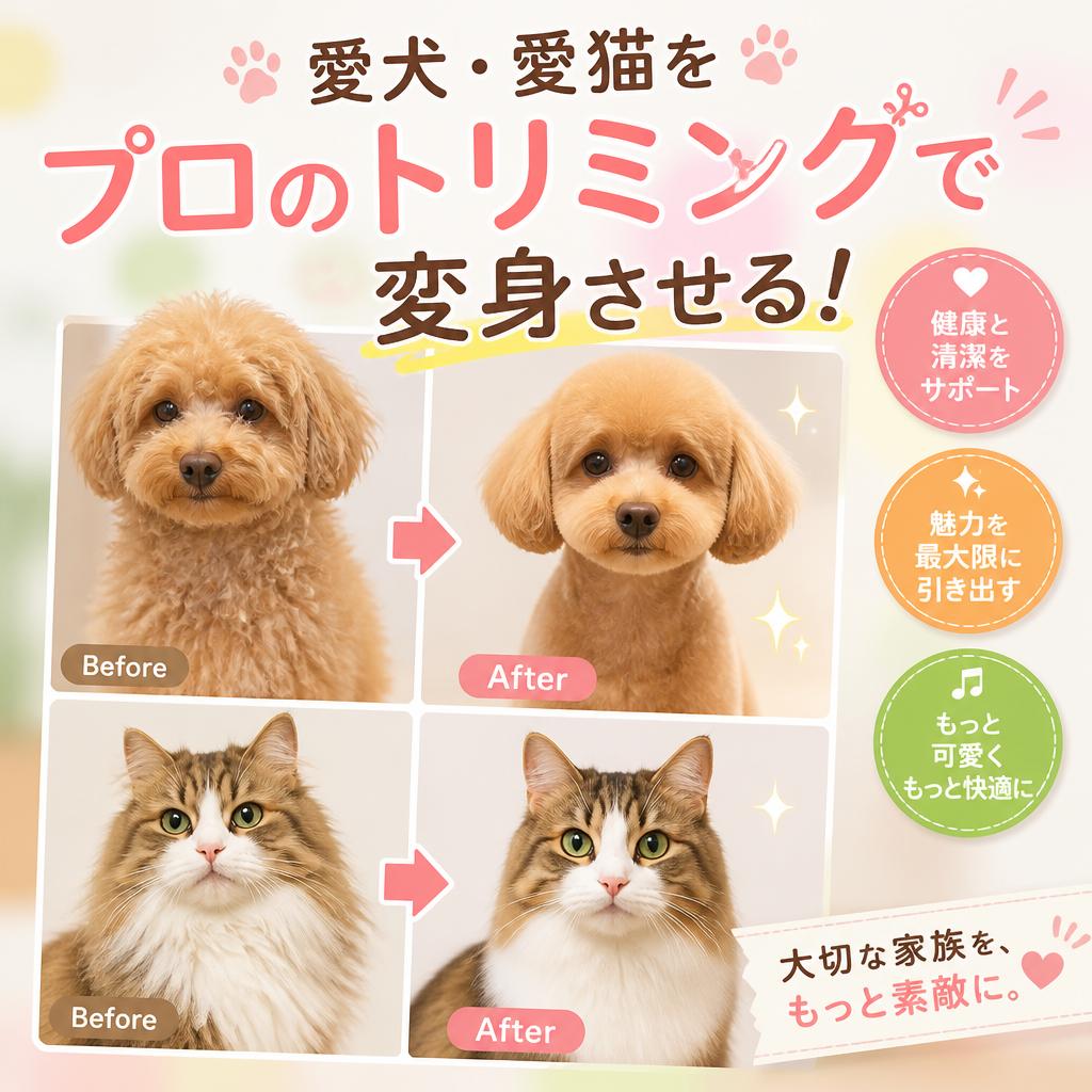 愛犬・愛猫をプロのトリミングで変身させる！
