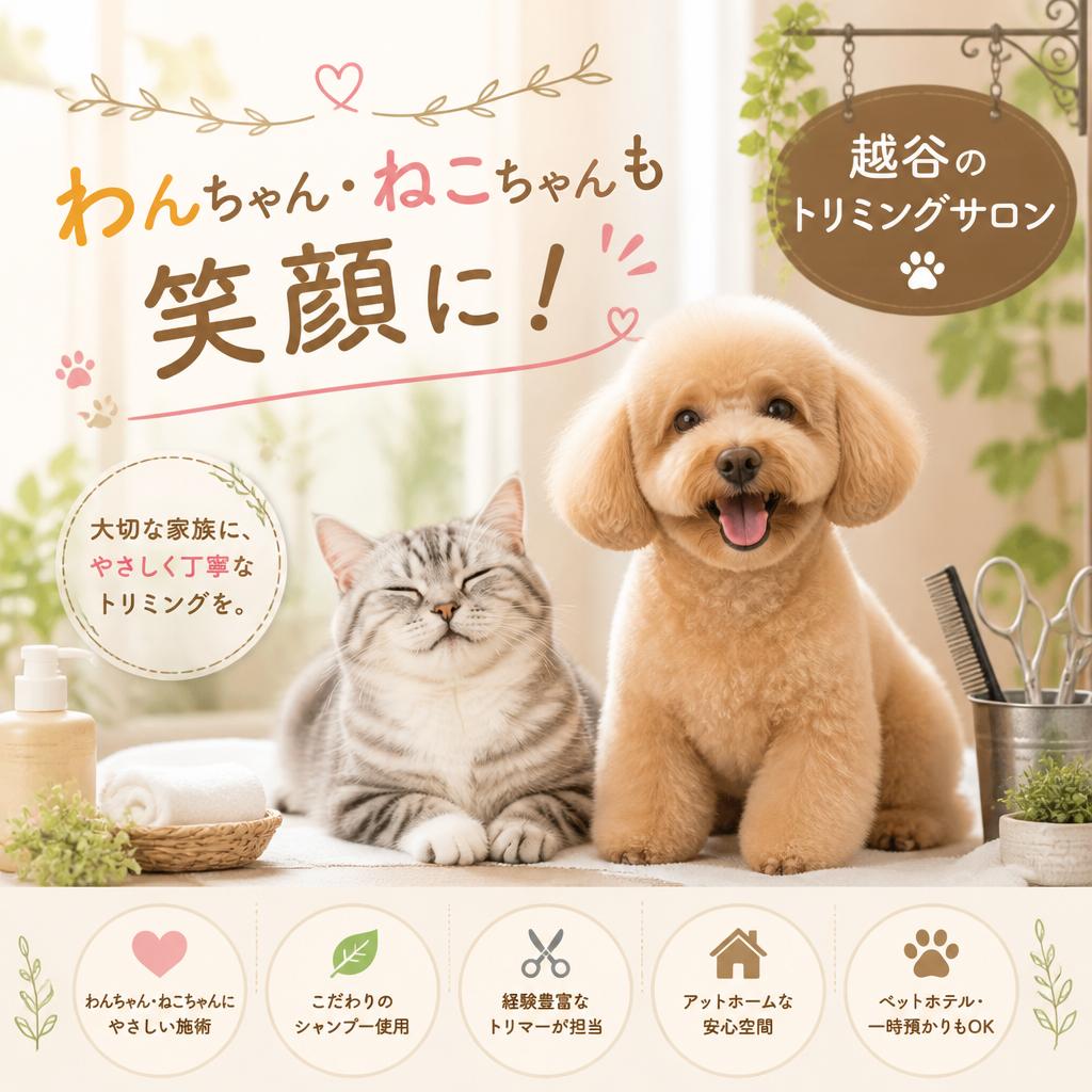 越谷のトリミングサロンで、わんちゃん・ねこちゃんも笑顔に！