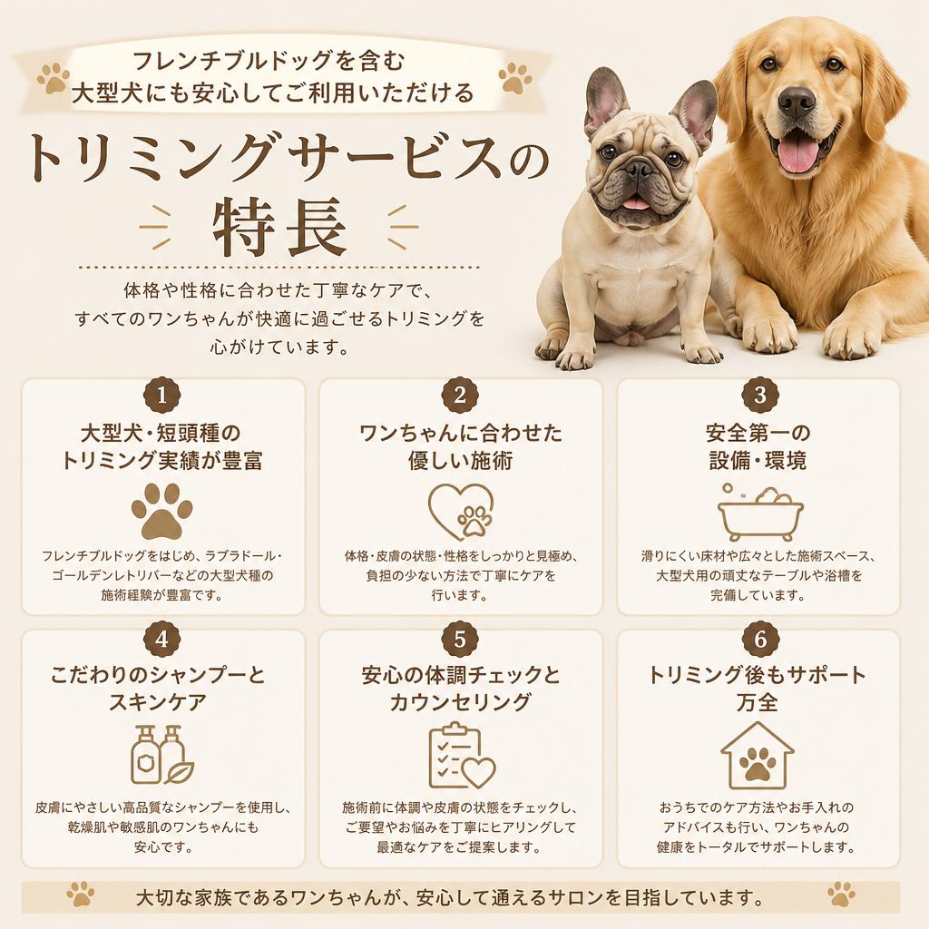 大型犬のトリミングへの対応