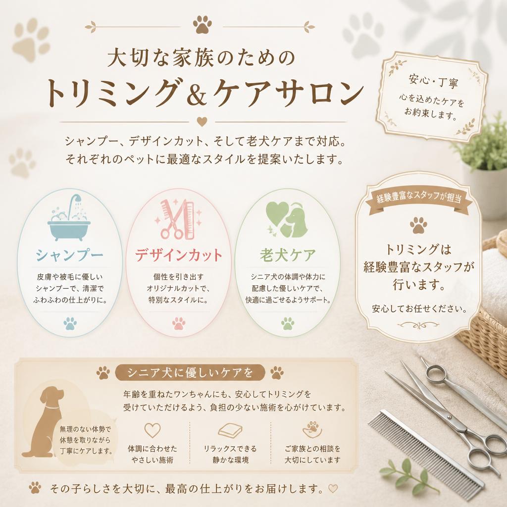 洗練されたトリミングメニュー