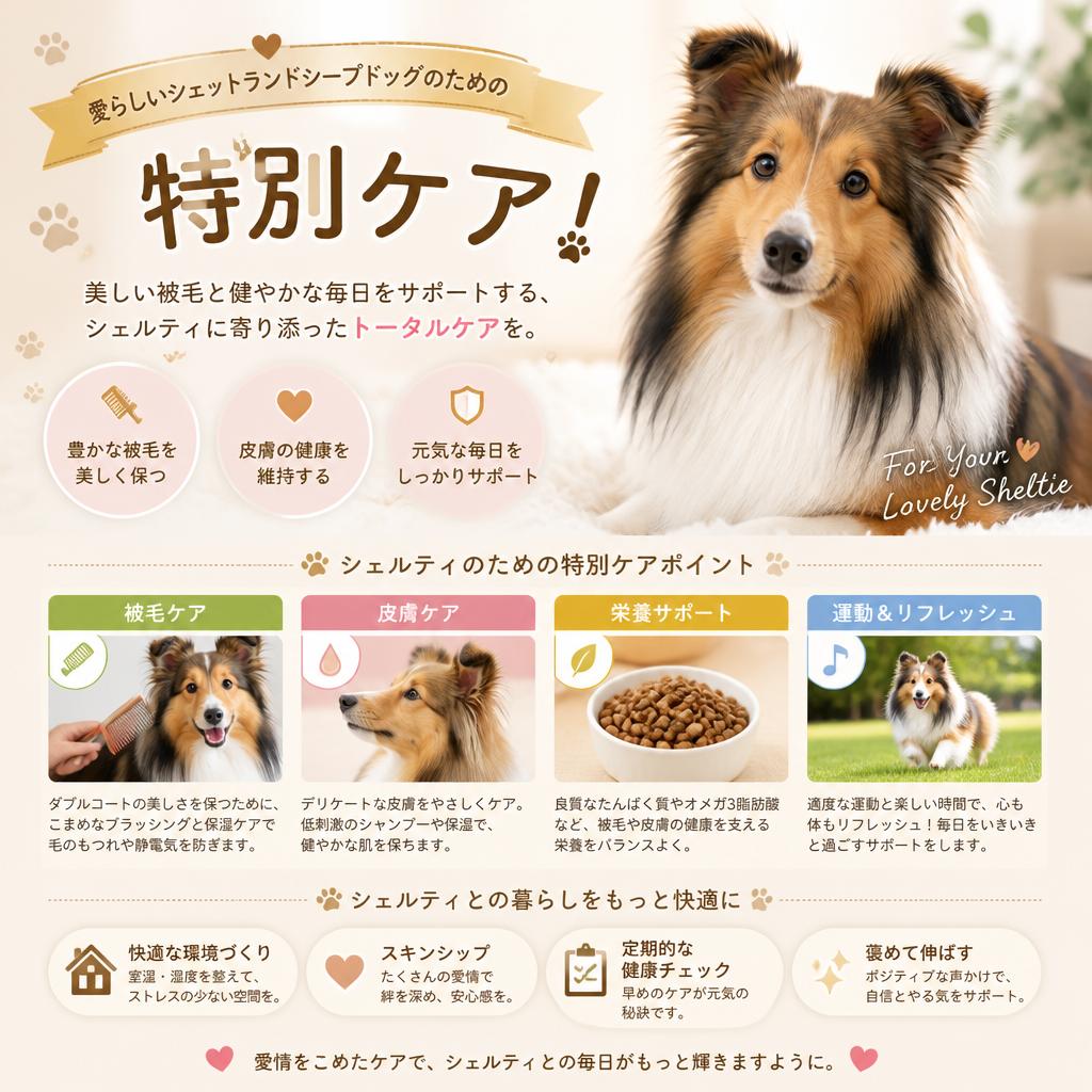 愛らしいシェットランドシープドッグのための特別ケア！