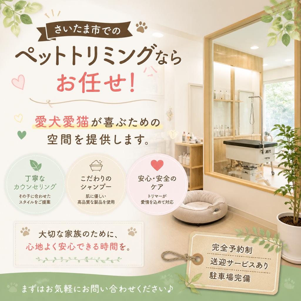 さいたま市でのペットトリミングならお任せ！愛犬愛猫が喜ぶための空間を提供します。
