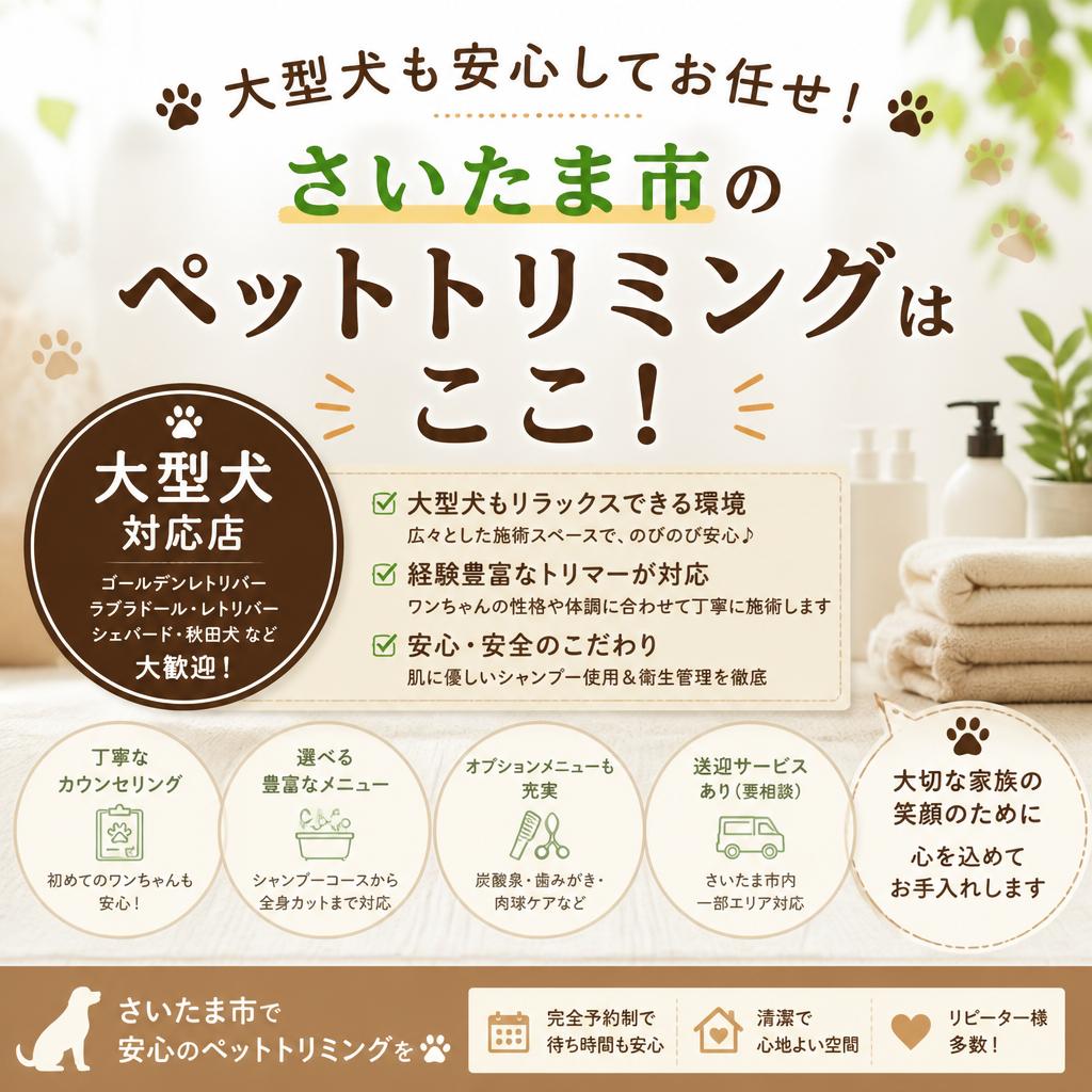 大型犬も安心してお任せ！さいたま市のペットトリミングはここ！