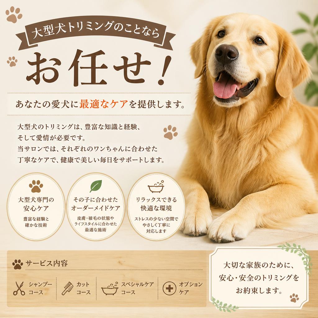 大型犬トリミングのことならお任せ！あなたの愛犬に最適なケアを提供します。