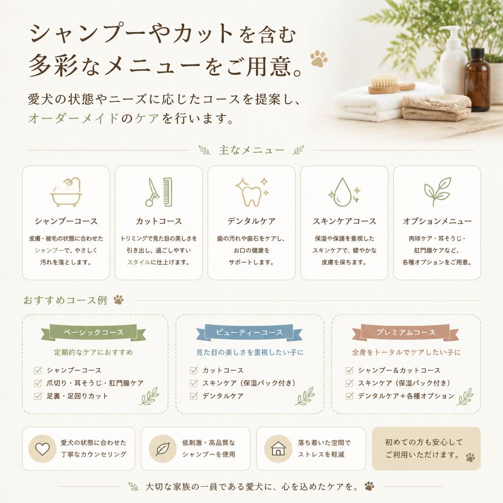 充実のトリミングメニュー