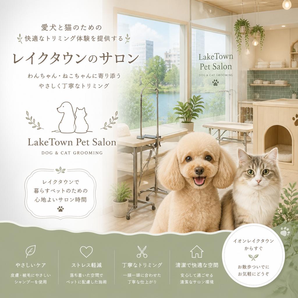 愛犬と猫のための快適なトリミング体験を提供するレイクタウンのサロン