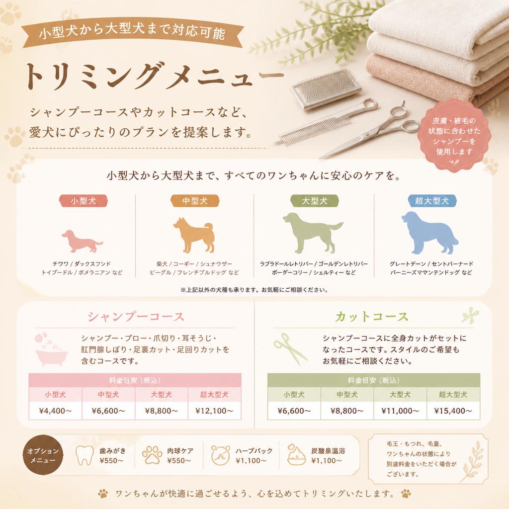 愛犬専用トリミングコース