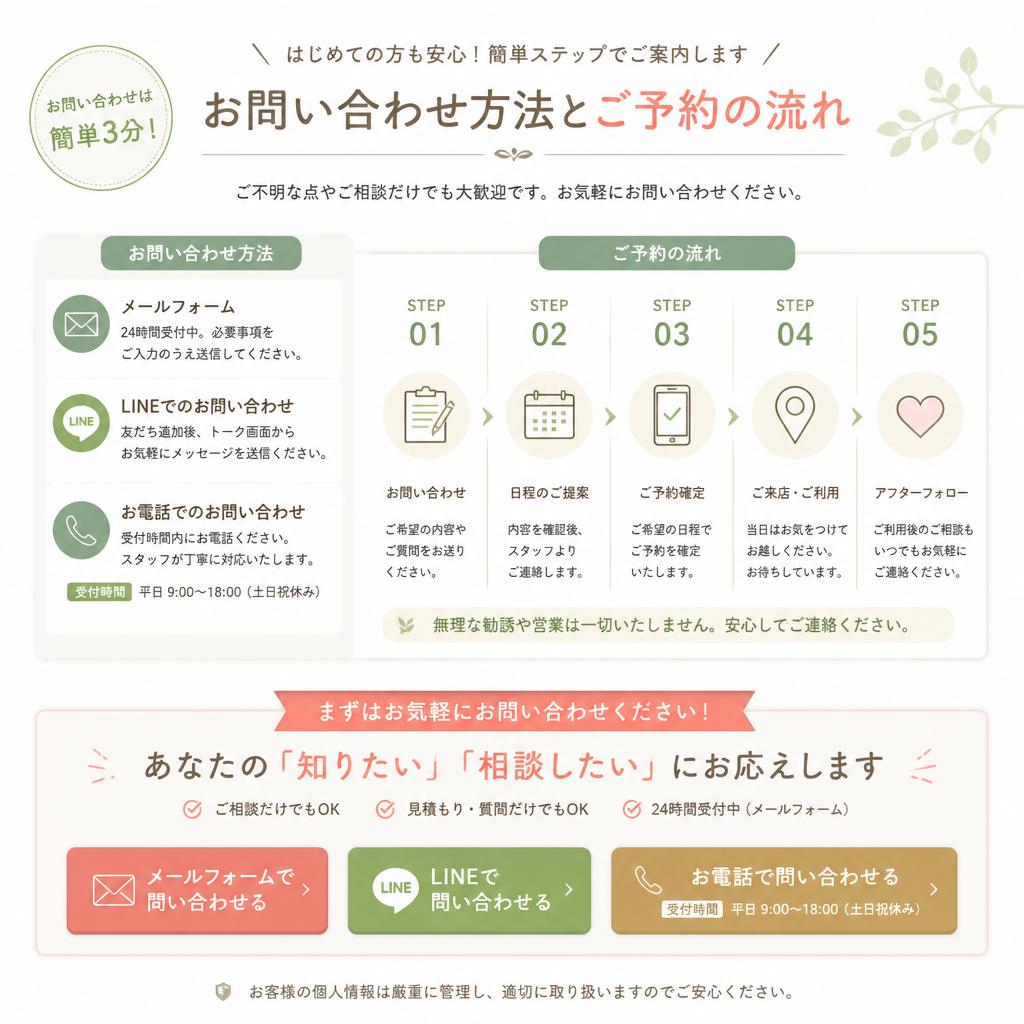 今すぐ予約・お問い合わせを！