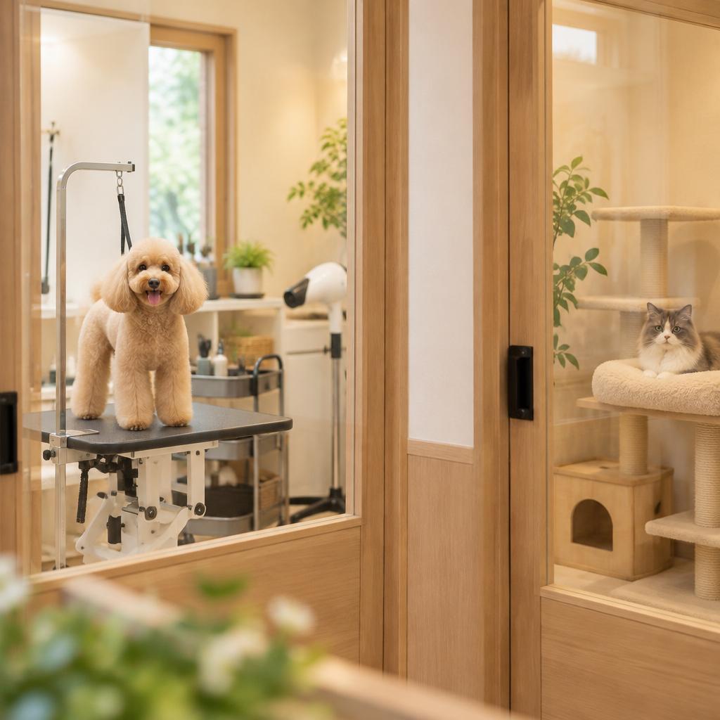 愛犬にも愛猫にも、周りを気にしない専用個室のやさしいケアを。越谷市で、一頭一頭の気持ちに寄り添うトリミングを。