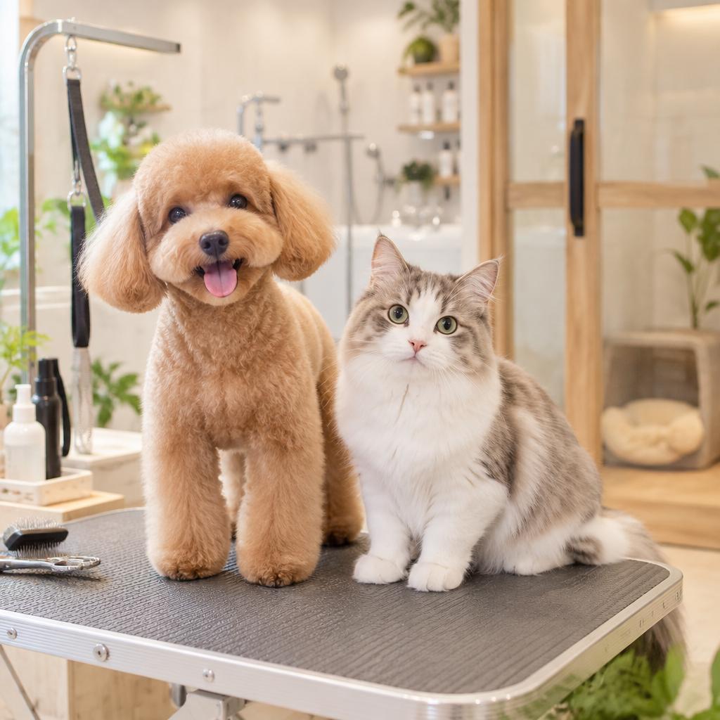越谷市でトリミングをお探しなら、わんちゃん・ねこちゃんの気持ちに寄り添うDog and Cat Grooming Salon JJへ。蒲生駅徒歩約1分、個室で叶える安心のケア。