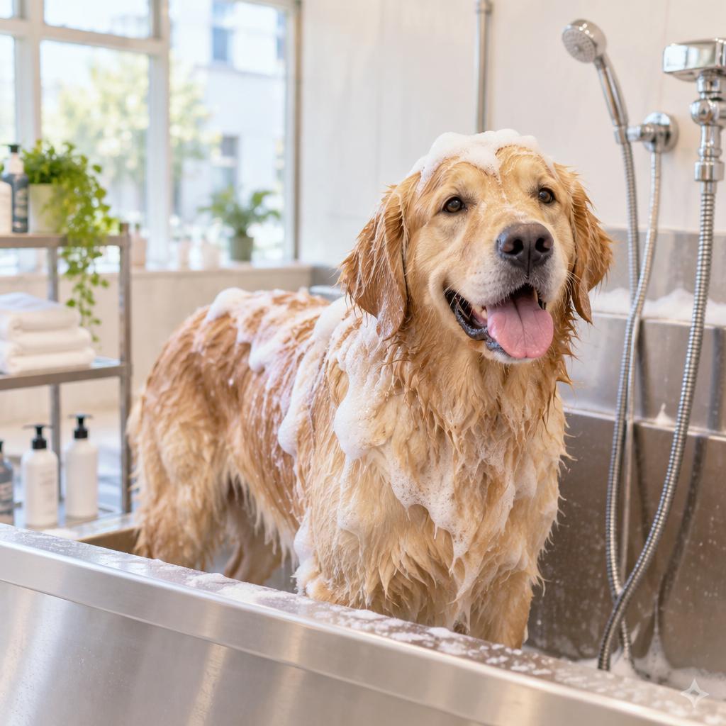 大型犬のシャンプーも、のびのび快適に。大きな子に寄り添う丁寧なお手入れを、蒲生駅前のJJで。